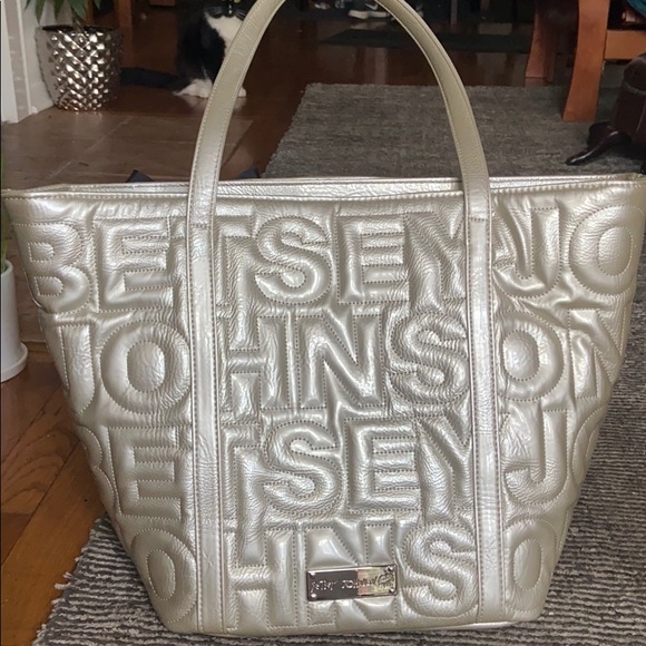 Betsy Johnson Signature Embossed Silver Tote - Picture 2 of 9